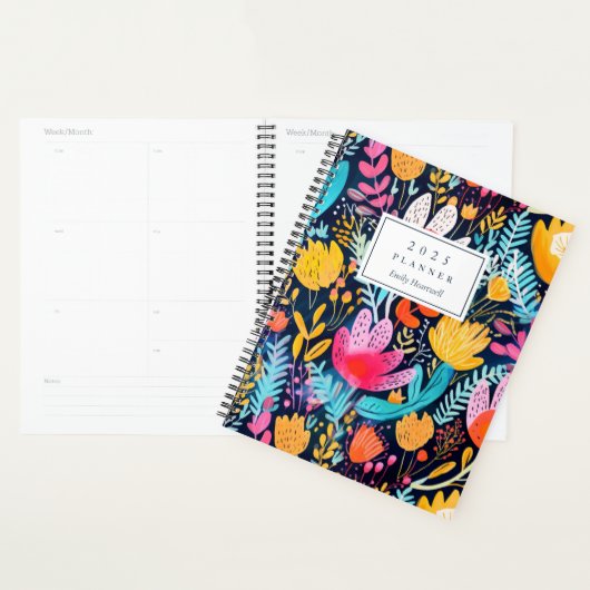 Levendige Hand Geschilderde Bloemen Turquoise Mono Planner (Display)
