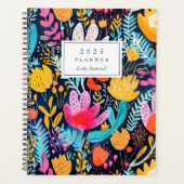 Levendige Hand Geschilderde Bloemen Turquoise Mono Planner (Voorkant)