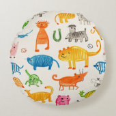 Levendige hand getekende dierlijke patroon ontwerp rond kussen (Voorkant)