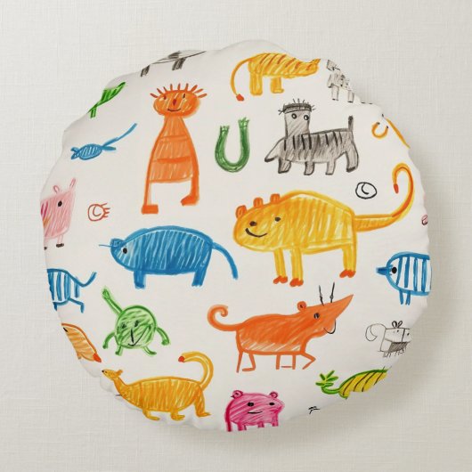 Levendige hand getekende dierlijke patroon ontwerp rond kussen (Achterkant)