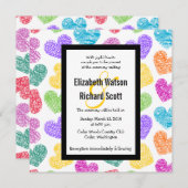 Levendige hand getekende harten bruiloft uitnodigi kaart (Voorkant / Achterkant)