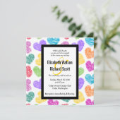 Levendige hand getekende harten bruiloft uitnodigi kaart (Staand voorkant)