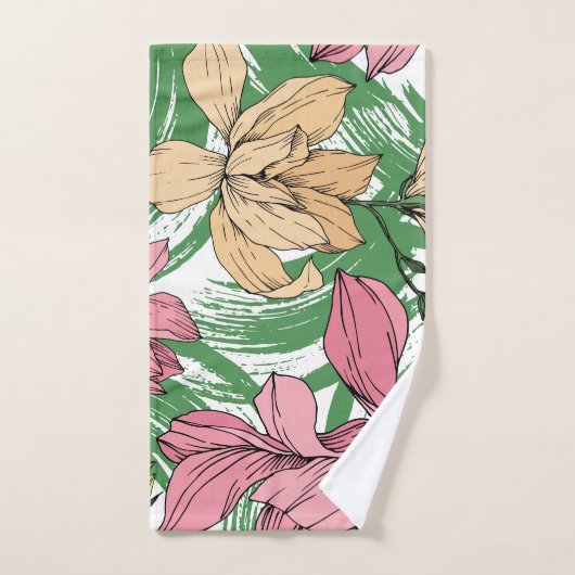 Levendige hand getrokken bloemenmonogram Groen roz Bad Handdoek (Handdoek)