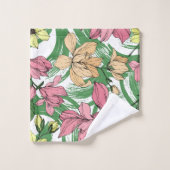 Levendige hand getrokken bloemenmonogram Groen roz Bad Handdoek (Wasdoekje)