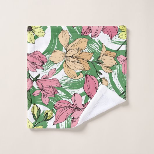 Levendige hand getrokken bloemenmonogram Groen roz Bad Handdoek (Wasdoekje)