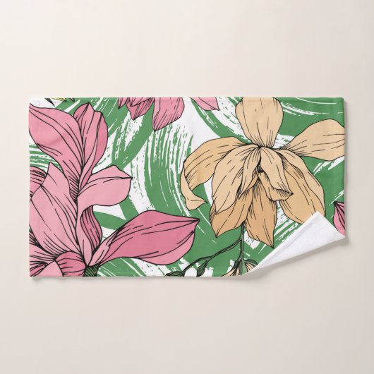 Levendige hand getrokken bloemenmonogram Groen roz Bad Handdoek (Handdoek)