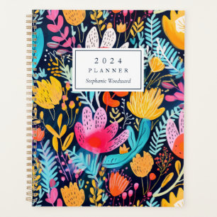 Levendige handgeschilderde bloemmotief turquoise m planner