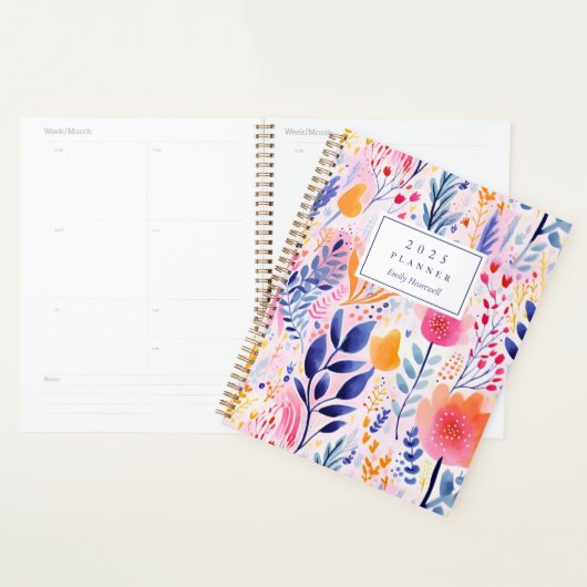 Levendige handgeschilderde botanische blauwe monog planner (Display)