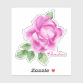 Levendige handgeschilderde Waterverf roze roos Sticker (Vel)