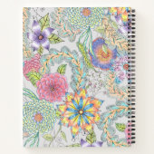 Levendige handgetekende lentebloesems en groen notitieboek (Achterkant)