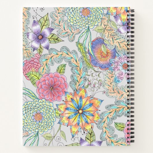 Levendige handgetekende lentebloesems en groen notitieboek (Achterkant)