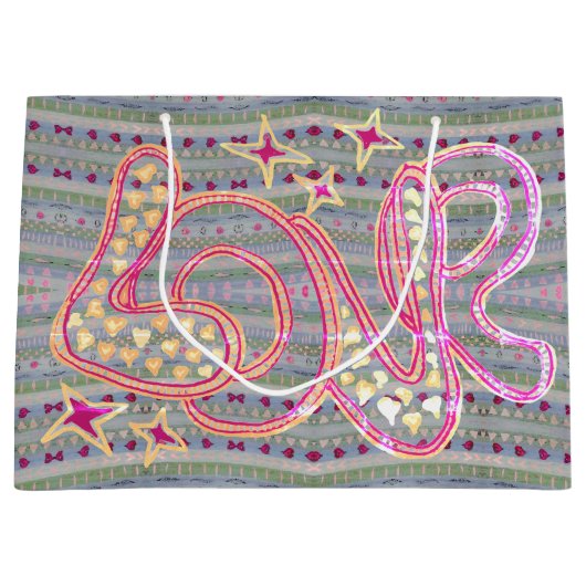 Levendige handgetekende liefde met hart groot cadeauzakje (Voorkant)