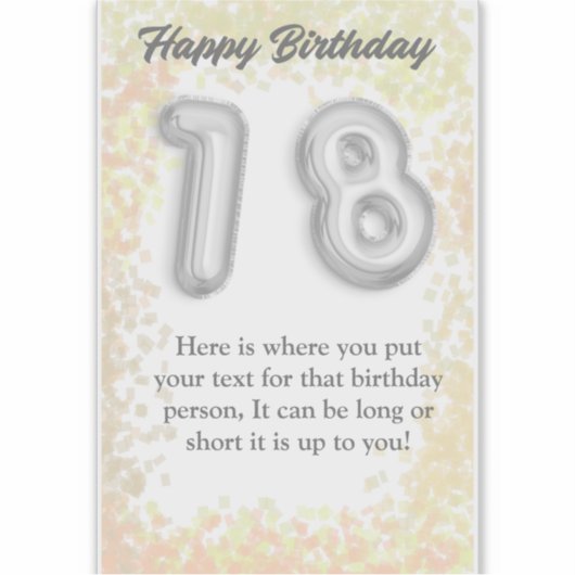 Levendige 'Happy 18th Birthday' Sticker (Voorkant)