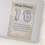 Levendige 'Happy 18th Birthday' Sticker<br><div class="desc">Vier de Big 18 met onze levendige 'Happy 18th Birthday' Sticker! Markeer deze belangrijke mijlpaal met flair! Onze kleurrijke en aanpasbare 'Happy 18th Birthday' sticker is de perfecte aanvulling op elke 18-jarige verjaardagsbash. Gemaakt van vreugde en ontworpen om te verrukken, vangt deze sticker de essentie van achttien worden in stijl....</div>