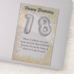 Levendige 'Happy 18th Birthday' Sticker<br><div class="desc">Vier de Big 18 met onze levendige 'Happy 18th Birthday' Sticker! Markeer deze belangrijke mijlpaal met flair! Onze kleurrijke en aanpasbare 'Happy 18th Birthday' sticker is de perfecte aanvulling op elke 18-jarige verjaardagsbash. Gemaakt van vreugde en ontworpen om te verrukken, vangt deze sticker de essentie van achttien worden in stijl....</div>