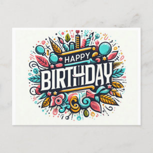 Levendige Happy Birthday Art - grillige viering Briefkaart