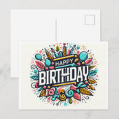 Levendige Happy Birthday Art - grillige viering Briefkaart (Voorkant / Achterkant)