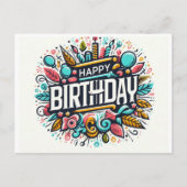 Levendige Happy Birthday Art - grillige viering Briefkaart (Voorkant)