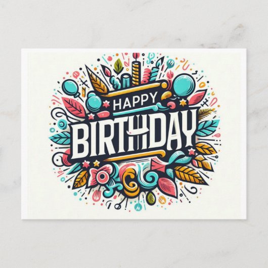 Levendige Happy Birthday Art - grillige viering Briefkaart (Voorkant)