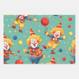 Levendige Happy Birthday Clowns Patroon Inpakpapier Vel