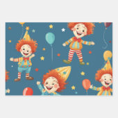 Levendige Happy Birthday Clowns Patroon Inpakpapier Vel (Voorkant 2)
