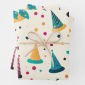 Levendige Happy Birthday Party Petten Pattern Inpakpapier Vel (In situ)