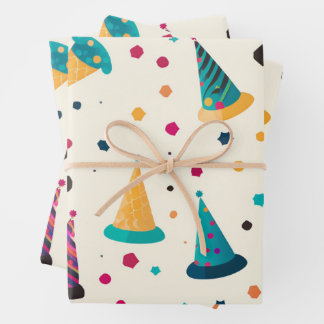 Levendige Happy Birthday Party Petten Pattern Inpakpapier Vel