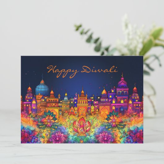 Levendige Happy Diwali met aangepaste tekst (Staand voorkant)