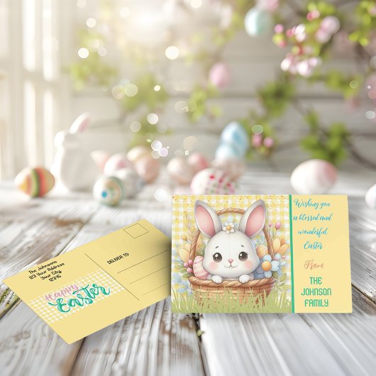 Levendige Happy Easter in gele achtergrond briefka Briefkaart