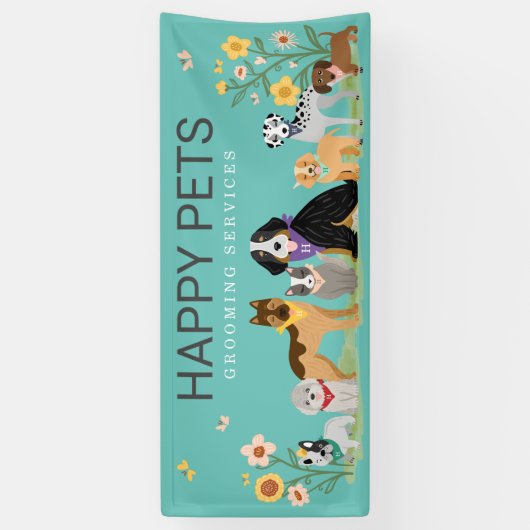 Levendige Happy Pet-reeks, aantrekkelijke Blauwgro Spandoek (Verticaal)