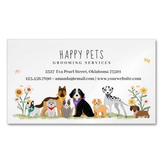 Levendige Happy Pet-reeks, kinderverzorging, groom Magnetisch Visitekaartje (Voorkant)