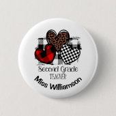 Levendige Harten Aangepaste Naam 2e klas Leraar Ronde Button 5,7 Cm (Voorkant)
