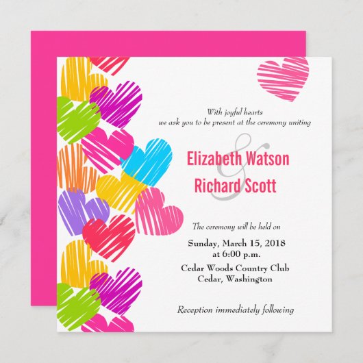 Levendige harten bruiloft uitnodiging (Voorkant / Achterkant)