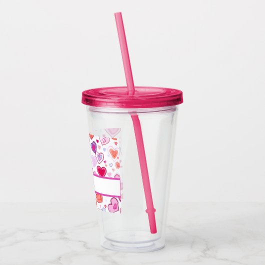 Levendige harten | Kleurrijk | Aangepaste naam Acryl Drinkbeker (Links)