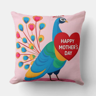 Levendige hartstaart: Moederdag Peacock Kussen