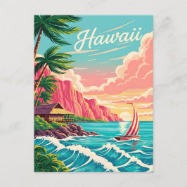 Levendige Hawaiiaanse kustscène met palmbomen Feestdagenkaart