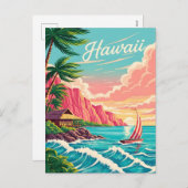 Levendige Hawaiiaanse kustscène met palmbomen Feestdagenkaart (Voorkant / Achterkant)