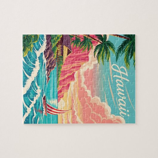 Levendige Hawaiiaanse kustscène met palmbomen Legpuzzel (Horizontaal)