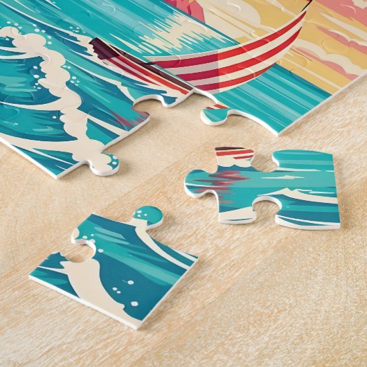 Levendige Hawaiiaanse kustscène met palmbomen Legpuzzel (Zijkant)