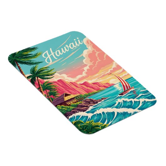 Levendige Hawaiiaanse kustscène met palmbomen Magneet (Rechterzijde)