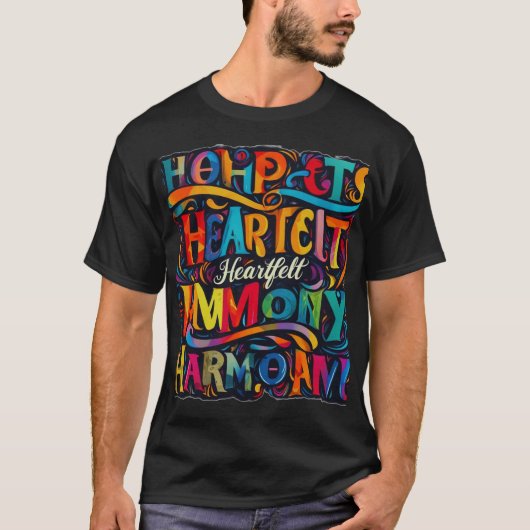 Levendige Heartfelt Harmony Typografie Art T-shirt (Voorkant)