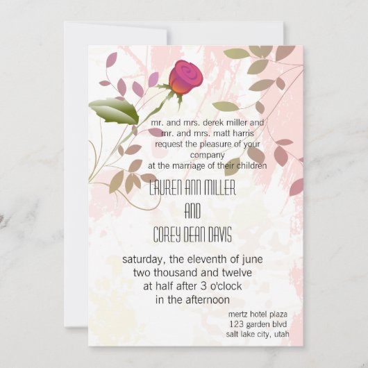 levendige heerlijke roos bruiloft kaart (Voorkant)