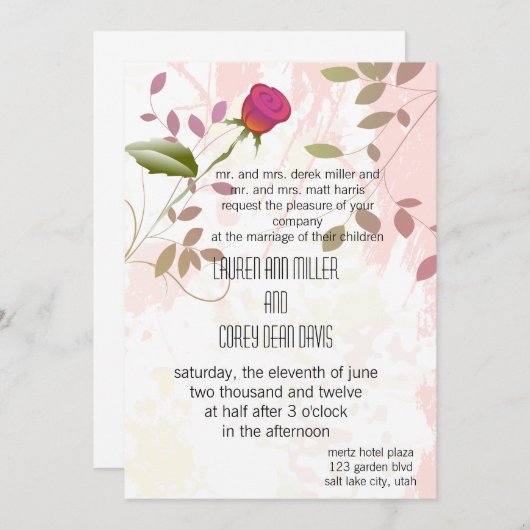 levendige heerlijke roos bruiloft kaart (Voorkant / Achterkant)