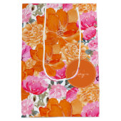 Levendige Helder Roze Sinaasappel Bloemen & Monogr Medium Cadeauzakje (Achterkant)