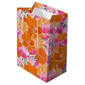 Levendige Helder Roze Sinaasappel Bloemen & Monogr Medium Cadeauzakje (Achterkant Gekanteld)