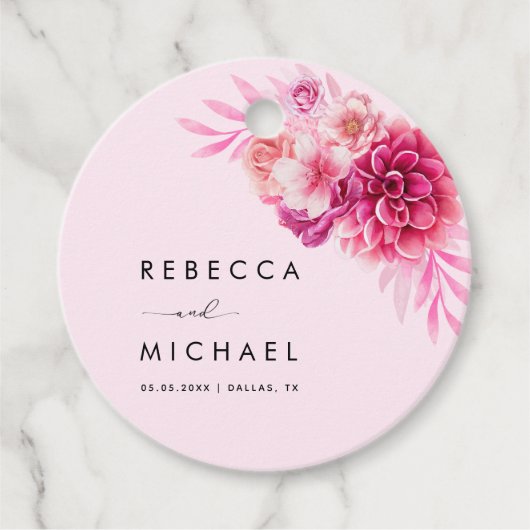 Levendige Heldere Hete Roze Bloemen Botanische Bru Bedankjes Labels (Voorkant)