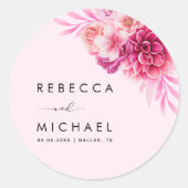 Levendige Heldere Hete Roze Bloemen Botanische Bru Ronde Sticker (Voorkant)