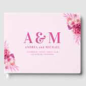 Levendige Heldere Hete Roze Monogram Elegante Huwe Gastenboek (Voorkant)