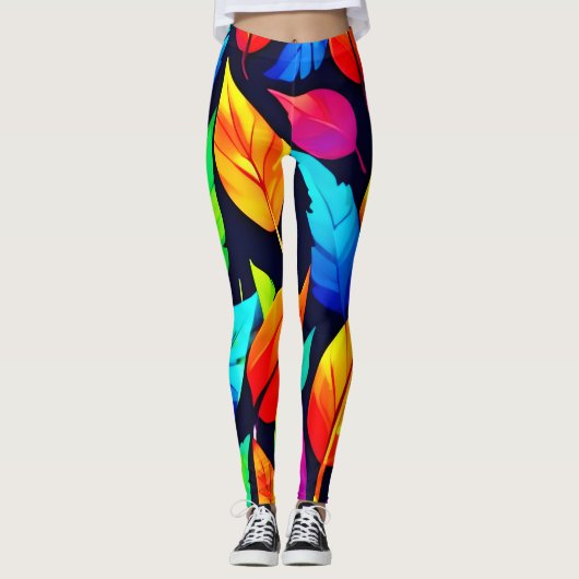 Levendige herfst bladeren patroon leggings (Voorkant)
