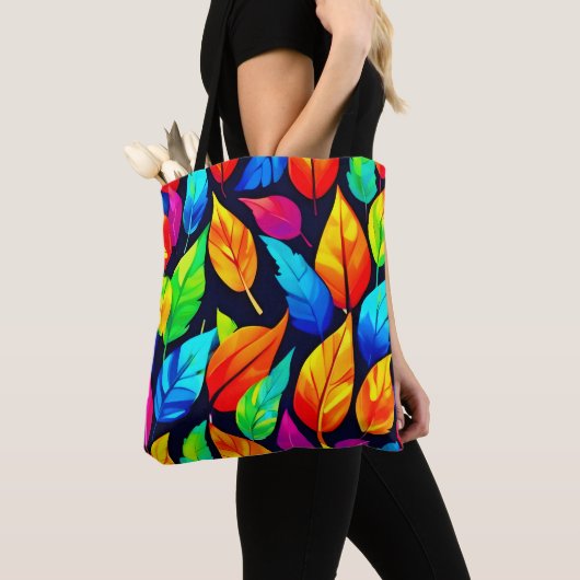 Levendige herfst bladeren patroon tote bag (Dichtbij)